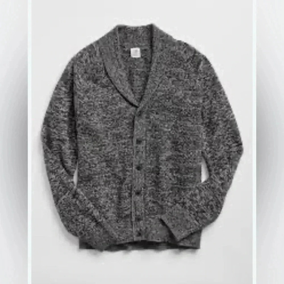 Gap Cardigan Sweater Men's Large Marled Gray Cotton Classic Shawl Neck Button Up - Picture 2 of 9